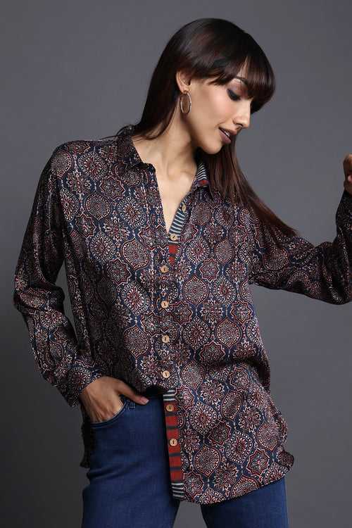 button down silk shirt - luxe indigo & glorious madder