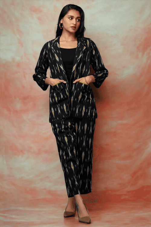 pantsuit set (blazer + trousers) - Black Ink & Green Brushstrokes