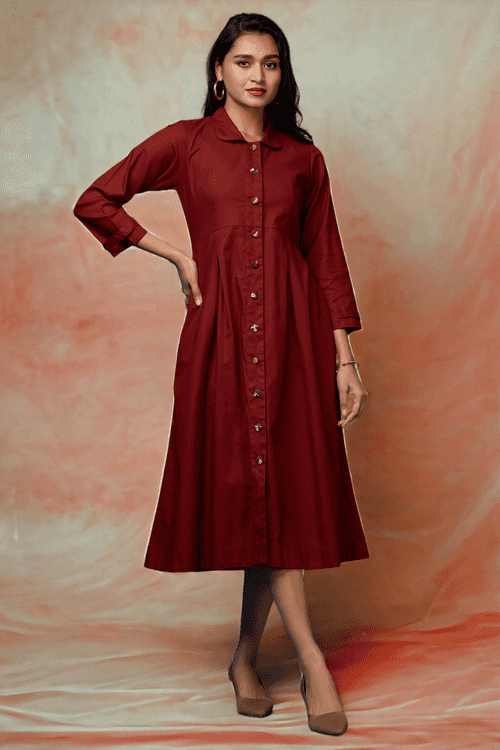 versatile peter pan collar dress/ jacket - Rustic Terra & Fiery Allure