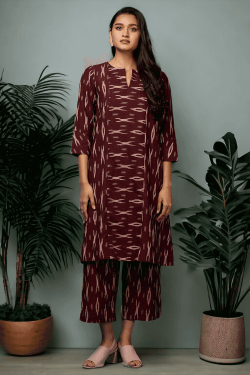 a-line kurta co-ord set - Maroon Muse & Stardust