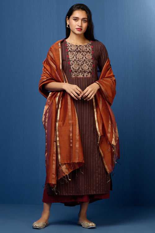 handwoven maheshwari dupatta - rust