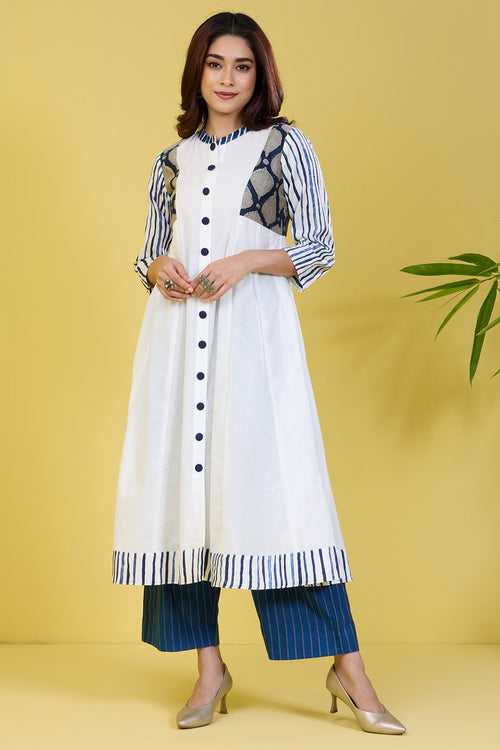 high collar white button down anarkali pristine arctic white