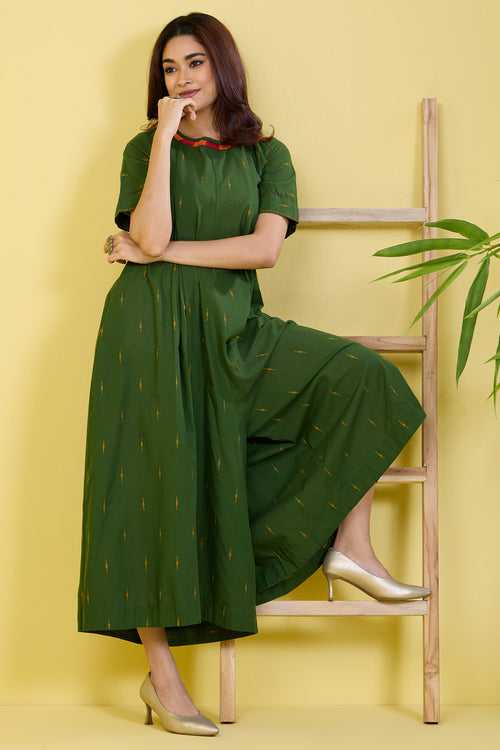 green jumpsuit with sleeves & pockets tangerine grove