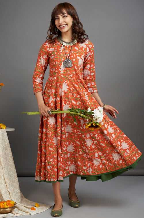 swirl dress - zinnia orange & calico chintz