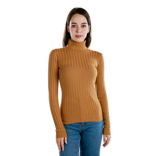 Turtleneck Ribbed Knit Sweater Top