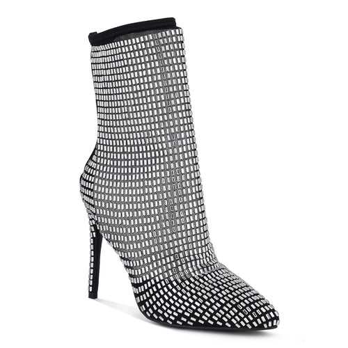 Rhinestones Embellished Mesh Boots