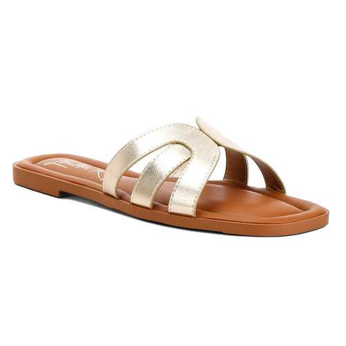 Faux Leather Flat Sandals