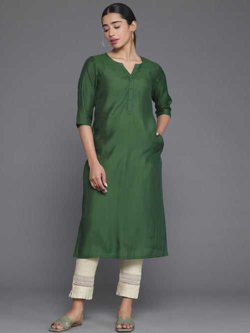 Green Woven Design Silk Straight Kurta