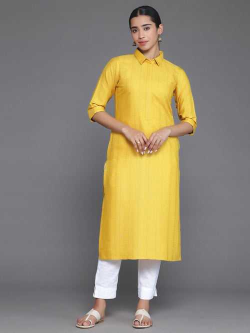 Yellow Woven Design Cotton Straight Kurta