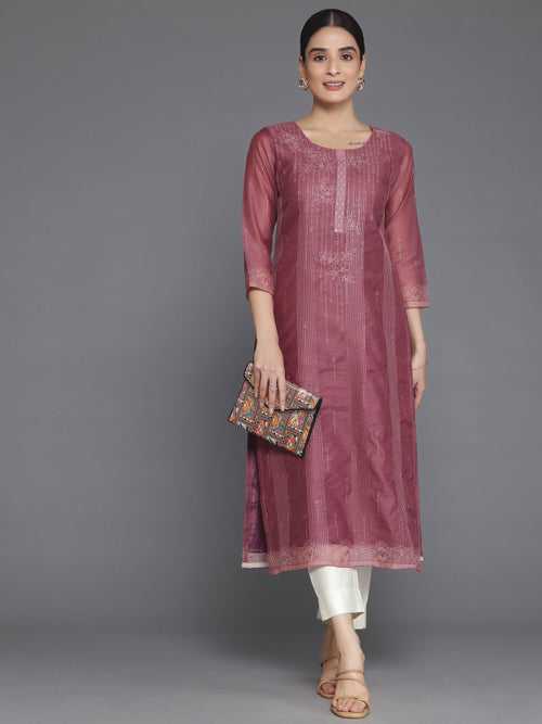 Mauve Embellished Chanderi Silk Straight Kurta