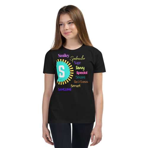 Positive words Name Letter S - Youth Short Sleeve T-Shirt