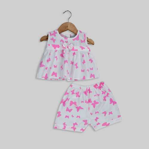White Butterfly Printed Co-ord Set For Girls