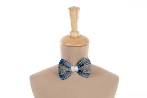 Grey and Blue Cotton Bow Tie