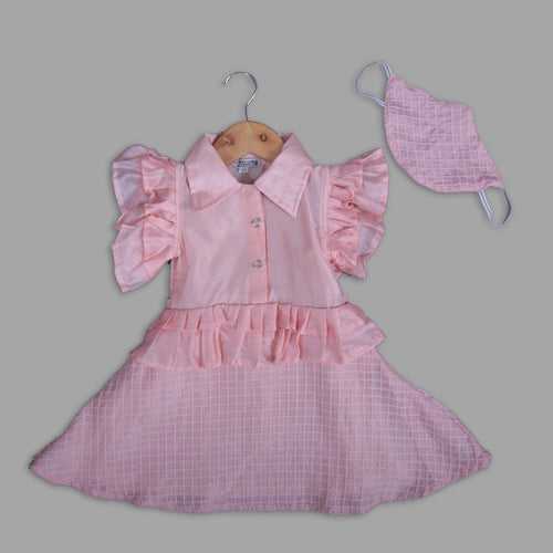 Pink Chanderi Cotton Frock for Girls with Mask