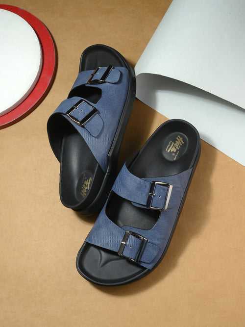 Hitz Men's Blue Fabric Casual Daily Wear Slipper