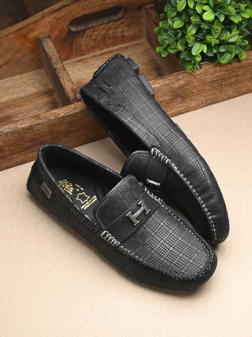 HITZ1072 Men's Black Leather Casual Slip-On Shoes