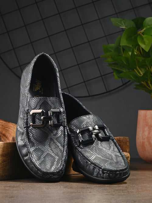 HITZ1207 Men's Grey Leather Casual Slip-On Shoes