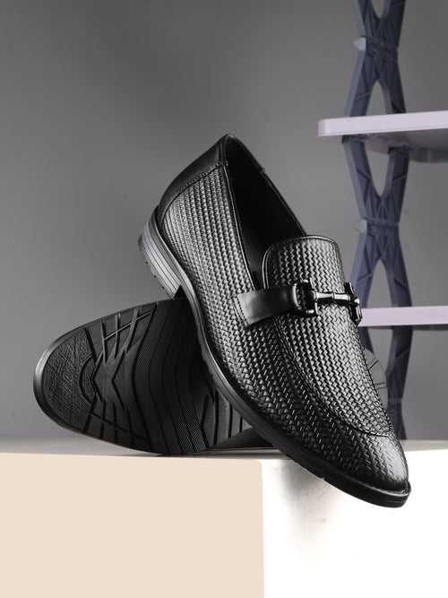 HITZ1680 Men's Black Leather Party Wear Slip On Shoes