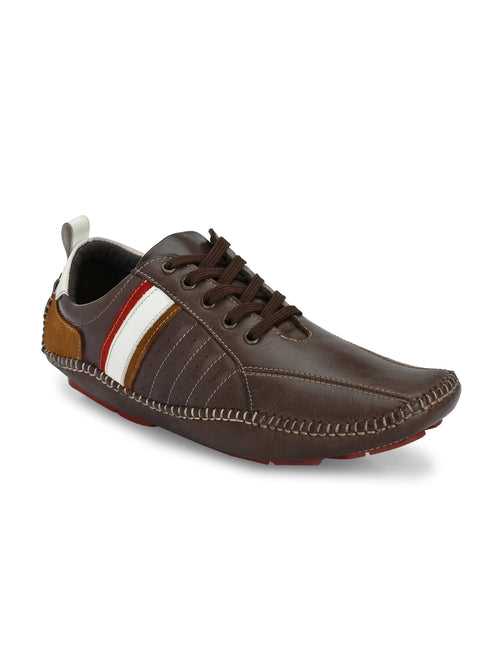 Hitz Men's Brown Leather Boat Shoes with Laces