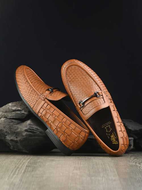 HITZ5343 Men's Tan Leather Party Wear Slip-On Shoes