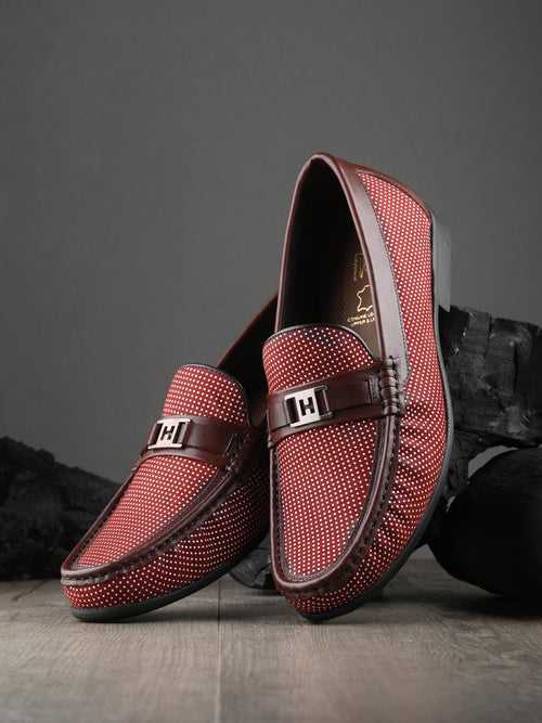 HITZ5345 Men's Red Leather Casual Loafers