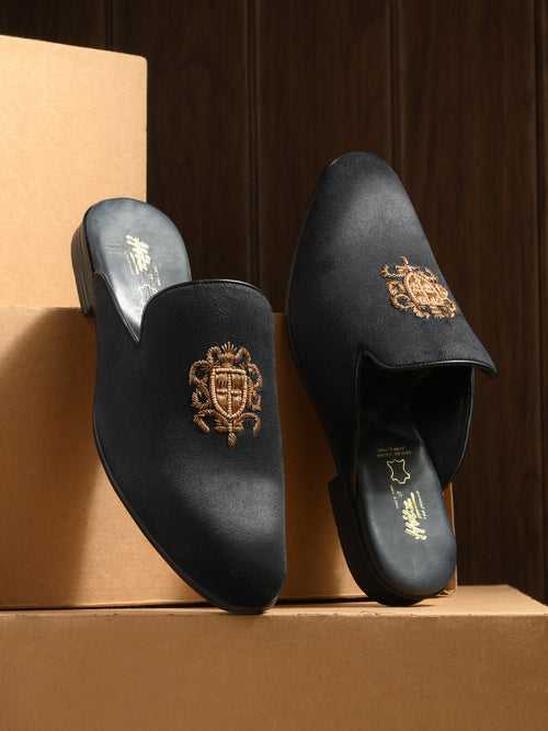 Hitz Men's Black Velvet Moles Shoes