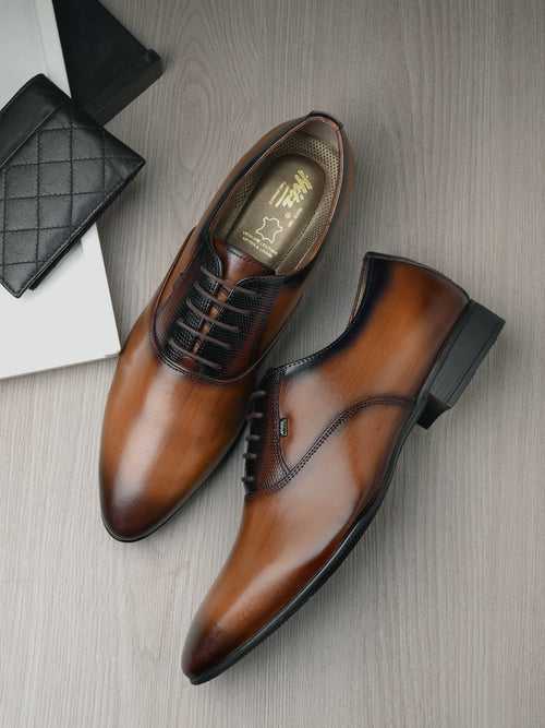 HITZ7055 Men's Tan Leather Formal Lace Up Shoes