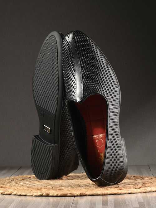 HITZ7563-Men's Black Leather Ethnic Shoes