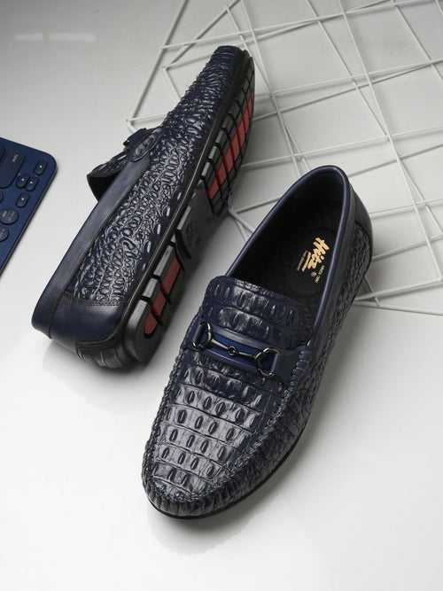 Hitz Men's Blue Leather Casual Slip on Loafers
