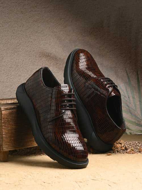 HITZG_5 Men's Brown Leather Party Wear Lace Up Shoes