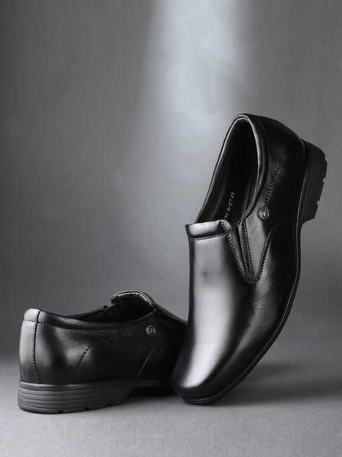 Hitz Men's Black Leather Slip-On Formal Shoes
