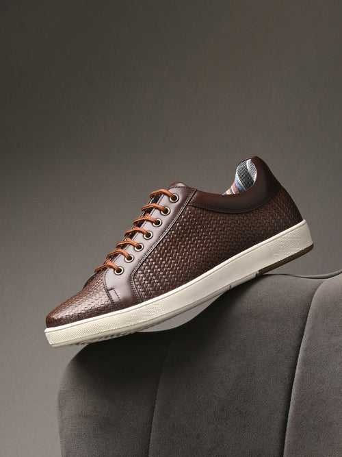 HITZSN_10-Men's Brown Leather Lace-Up Sneaker