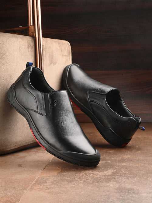 Hitz Men's Black Leather Slip-On Formal Shoes