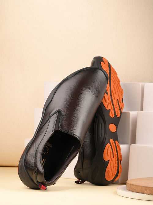 Hitz Men's Black Leather Casual Shoes