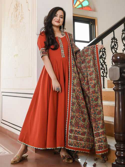 Garnet Suit With Bagh Print Dupatta Set