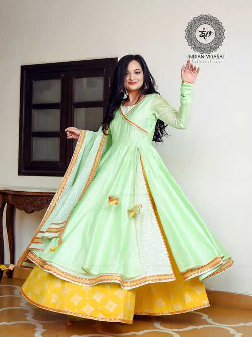 Lime Green Chanderi Anarkali Set