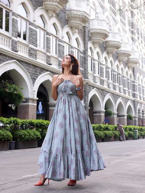 Cadet Grey Off Shoulder Maxi Dress