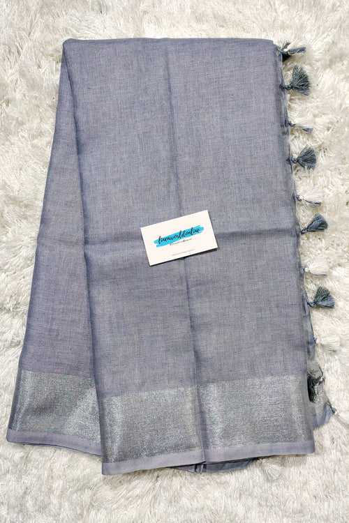Grey Handwoven Linen Saree