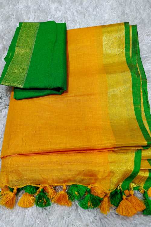 Handwoven Cotton Linen Saree