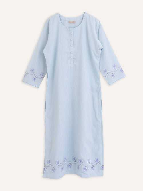 Avanya Cotton Dobby Embroidered Straight Kurta