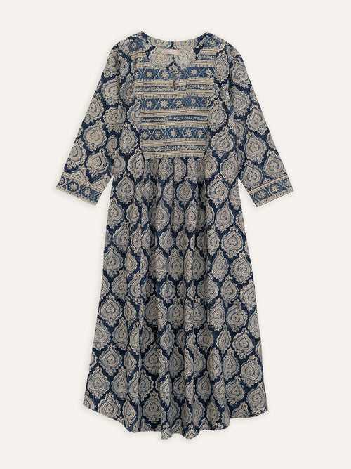 Aiza Cotton Kalamkari Block Printed A-Line Kurta