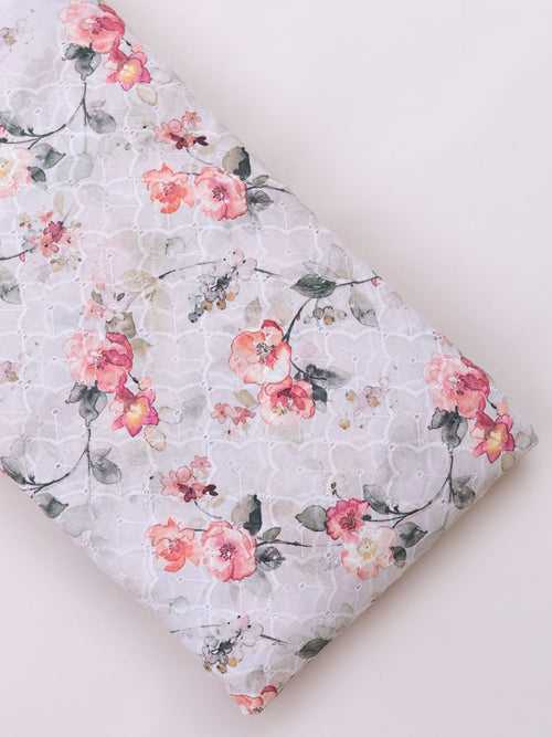 Cotton Digital Print Embroidered Fabric