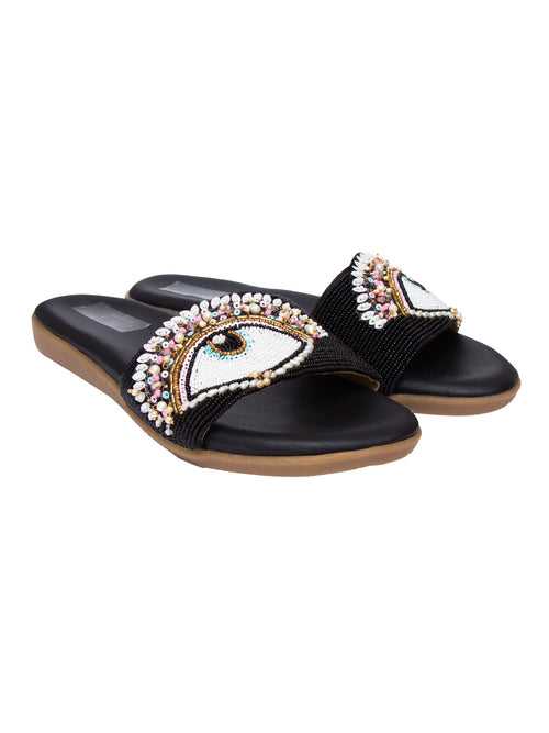 NAZAR FLAT SLIDES IN BLACK