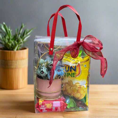 Fully Transparent Gift Plastic Bag With Handles & Ribbon For Gifting / Trousseau Pack Of 12 By APT