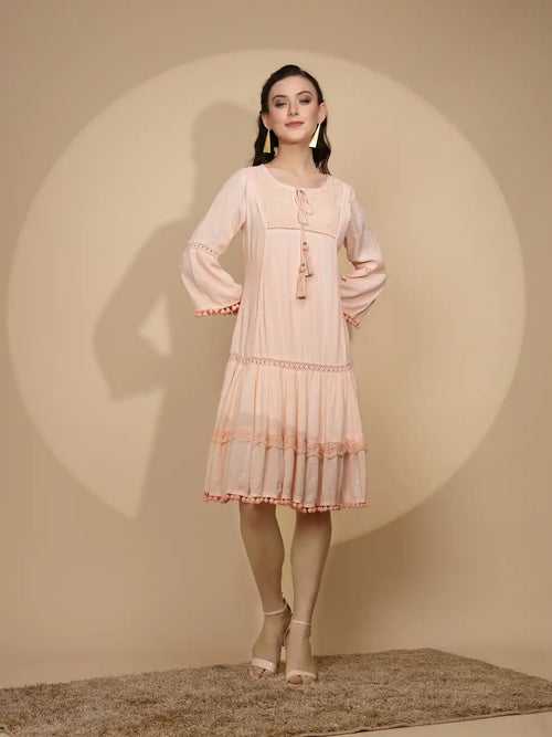 Peach Cotton Regular Fit Kurta For Women