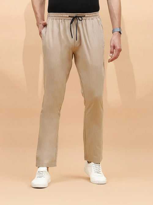 Khaki Polycotton Regular Fit Lower For Men