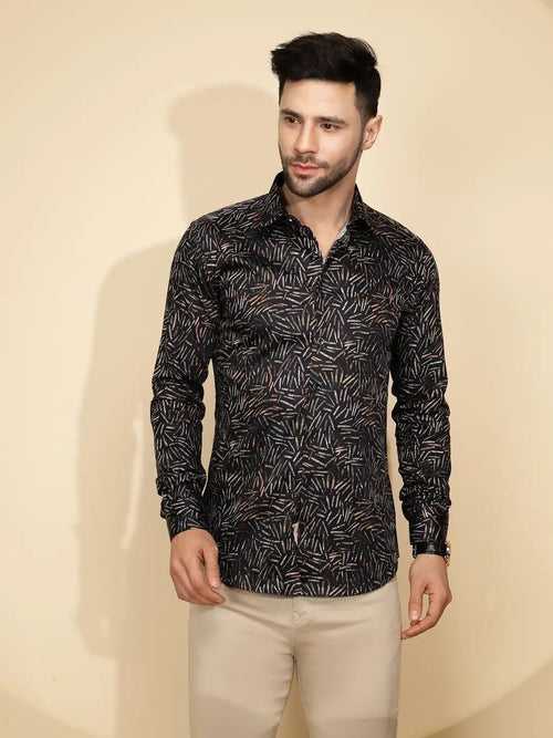 Black Cotton Regular Fit Shirt For Mens