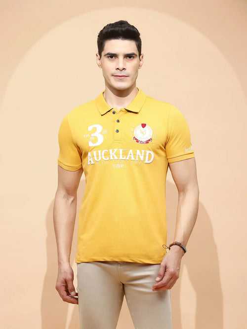 Mustard Cotton Blend Regular Fit T-Shirt For Men