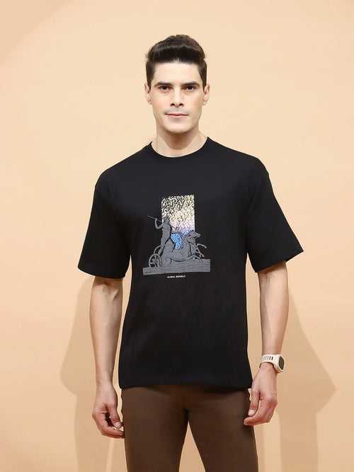 Black Viscose Blend Regular Fit T-Shirt For Men