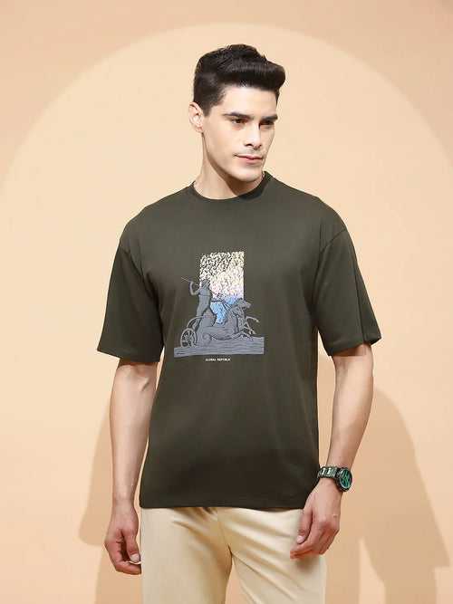 Olive Viscose Blend Regular Fit T-Shirt For Men